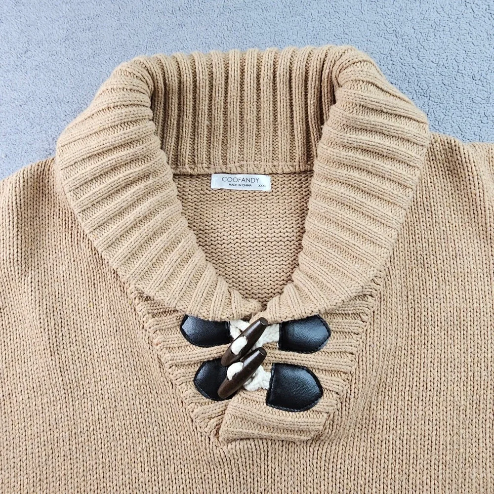 COOFANDY Sweater Mens‎ 3XL Brown Knitted Relaxed Fit Shawl Collar Toggle Button